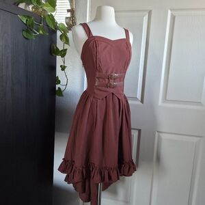 Scarlet Darkness steampunk brown red rust high-low dress Sz Small Ruffle detail